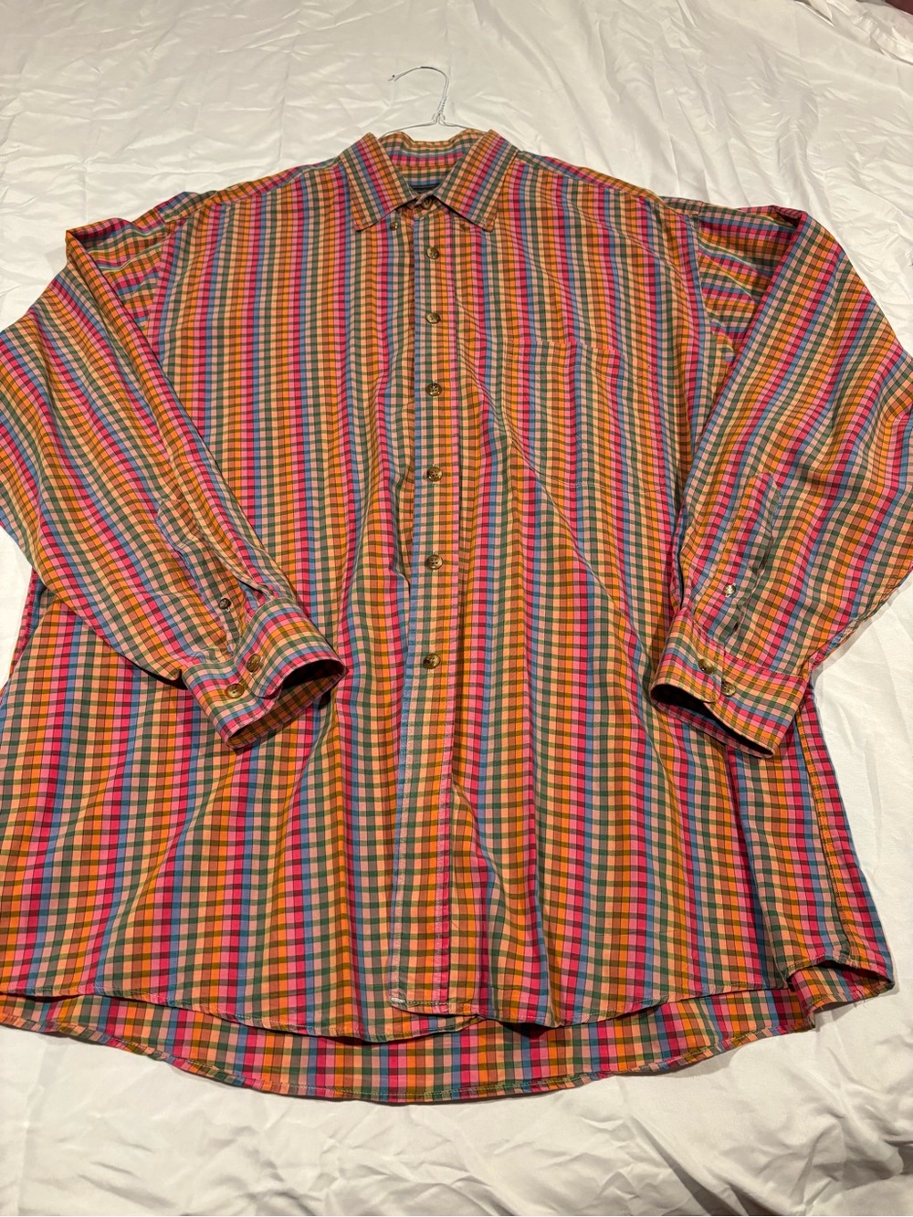 Tom James Executive Collection Men XL Plaid Multicolor Button Down Made in USA